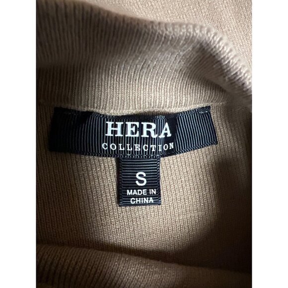 HERA Collection Tan Knit Lace Front Sweater Dress Long Sleeve Body Con Small - Picture 7 of 8